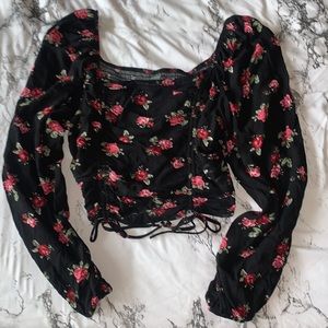 Floral Cropped Long-Sleeve Blouse
